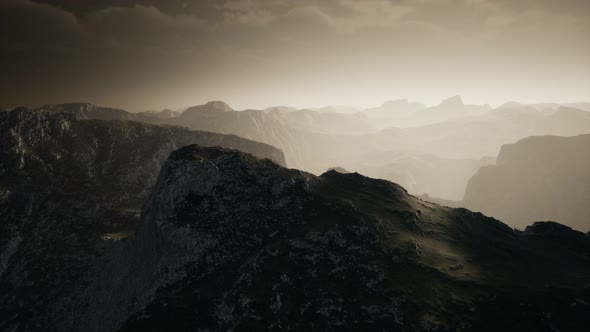 Dramatic Sky Over Steps in a Mountain.