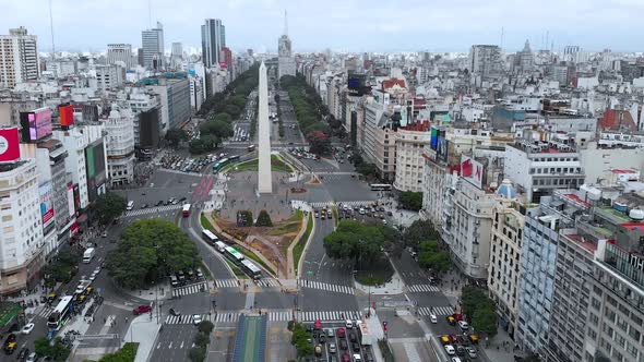 Obelisk, Avenue July 9, Street, Crossroads (Buenos Aires, Argentina) aerial view