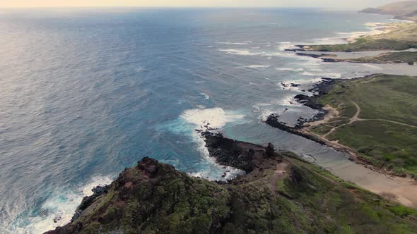 drone panorama around a secret beach on oahu hawaii