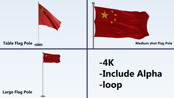 China Flag Pole Pack 4k-Loop