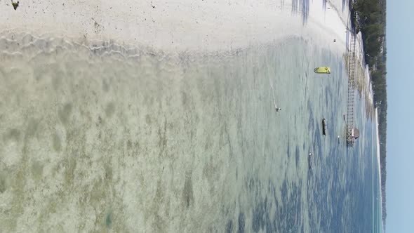 Vertical Video Boats in the Ocean Near the Coast of Zanzibar Tanzania Aerial View