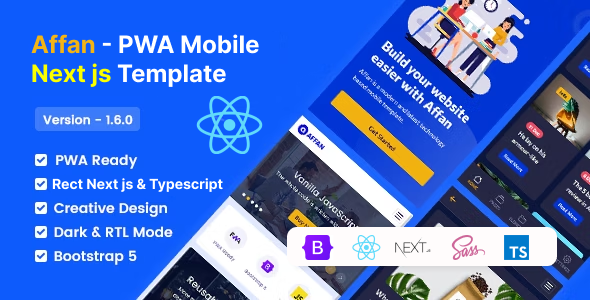 Affan – PWA Mobile React Next jsTemplate – 0 Sold!