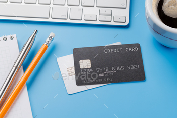 Credit cards on office table