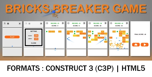 Bricks Breaker Game (Construct 3 | C3P | HTML5) Bricks Blaster Endless Game
