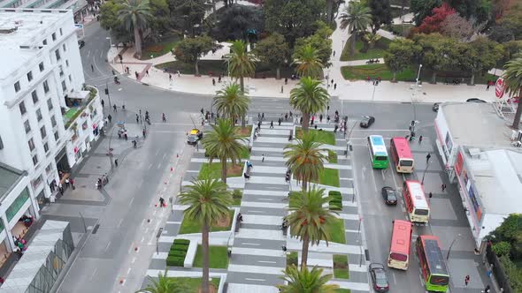 Square Sucre, Plaza Vergara (Vina del Mar, Chile) aerial view, drone footage