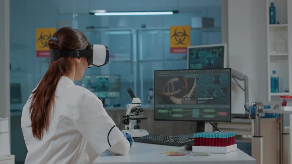 Microbiology Specialist Using Vr Glasses in Laboratory