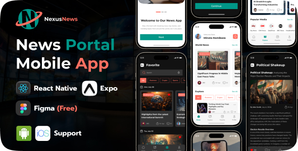 NexusNews Portal React Native Expo App | Free Figma | iOS | Android