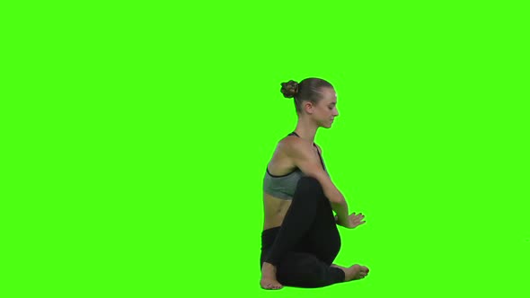 Girl Doing Exercises Yoga. Green Screen. Slow Motion