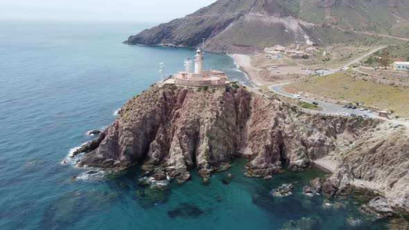 flying around a lighthouse on a cliff