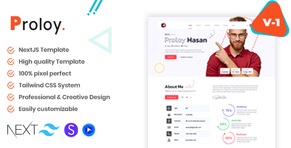 Proloy - Tailwind Personal Portfolio/CV/Resume React Nextjs Template ...