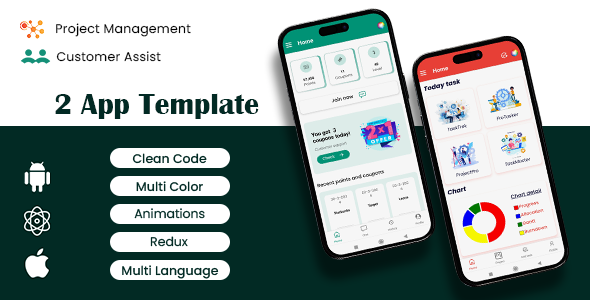 2 App Template | CustomerAssist | Project Management | React Native iOS/Android App Template