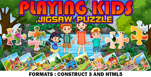 Playing Kids Jigsaw Game (Construct 3 | C3P | HTML5) Puzzle Game