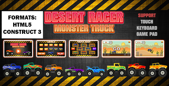Desert Racer Monster Truck (Construct 3 | C3P | HTML5) Racing Game
