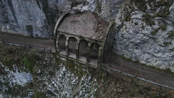 Abandoned Old Dangerous Road in a Narrow Gorge Along the Mzymta River