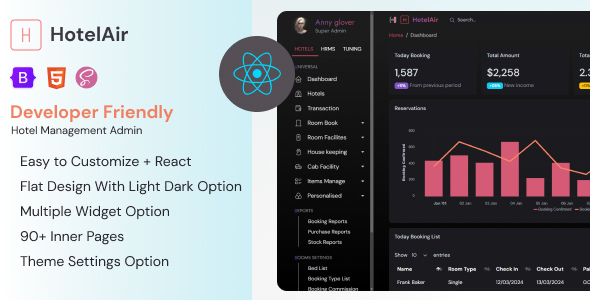 HotelAir - React Hotel Management Admin Dashboard Template