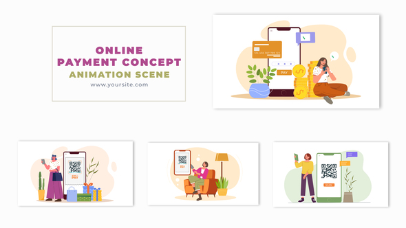 Digital Wallet Transaction Flat Character Design Animation Scene