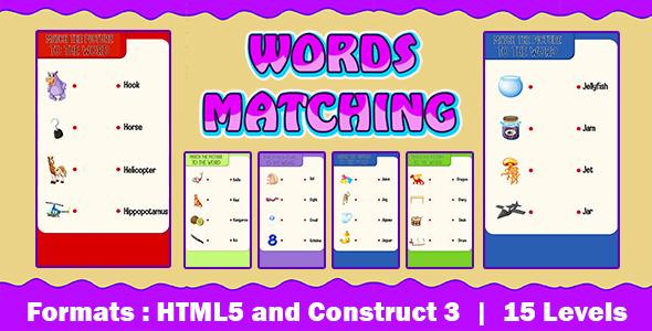 Words Matching Kids Learning Game (Construct 3 | C3P | HTML5) Educational Game