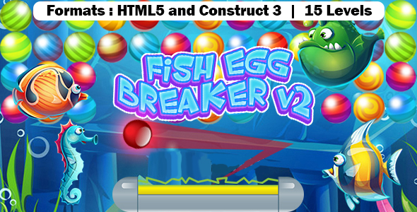Fish Egg Breaker v2 Game (Construct 3 | C3P | HTML5) Bricks Breaker Game