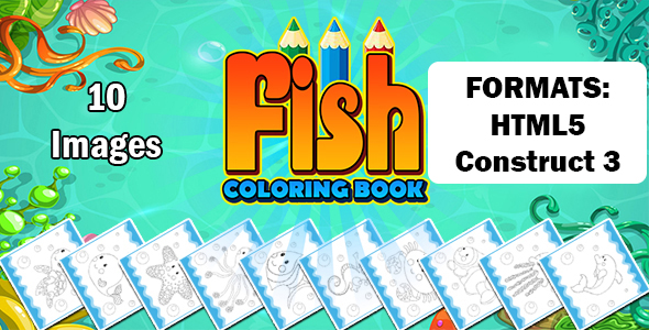 Fish Coloring Book App (Construct 3 | C3P | HTML5) Painting App