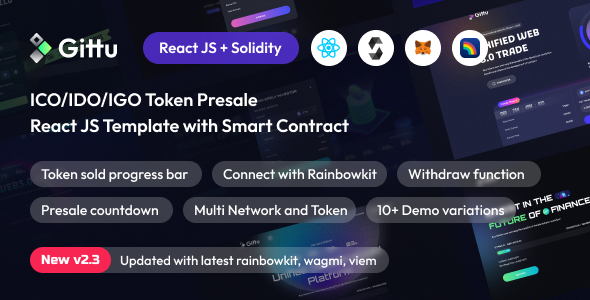 Gittu – ICO/IDO/IGO Token Presale Template With Smart Contract (React JS+Solidity)