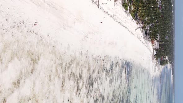 Vertical Video of Low Tide in the Ocean Near the Coast of Zanzibar Tanzania Aerial View