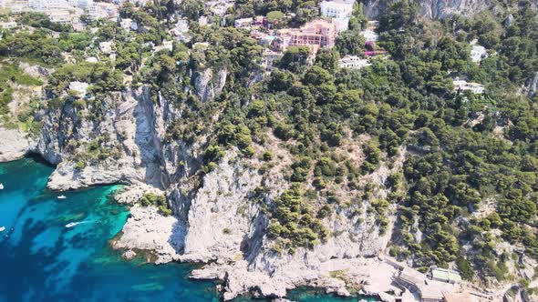 Amazing Aerial View of Capri Island Coastline in Summer Season Italy