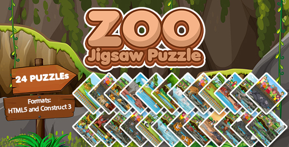Zoo Jigsaw Puzzle Game (Construct 3 | C3P | HTML5) 25 Levels