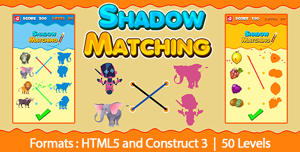 Shadow Matching Game Kids Learning Game (Construct 3 | C3P | HTML5) 50 Levels