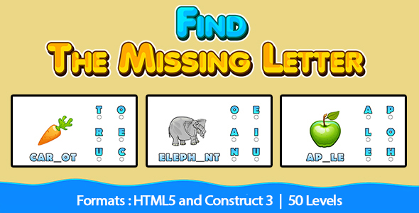 Find The Missing Letter Game (Construct 3 | C3P | HTML5) Kids Educational Game
