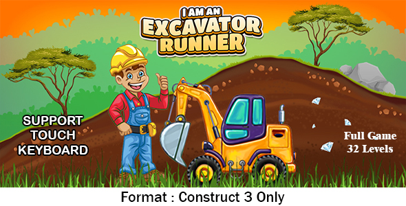 I am an Excavator Runner Full Game (Construct 3 | C3P) 32 Levels