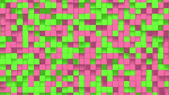 Green pink small box cube random geometric background