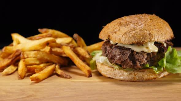 Fresh Grilled Hamburger with Fries  American Burger