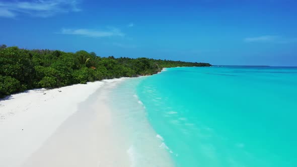 Aerial above tourism of paradise coastline beach vacation by blue green ocean and white sandy backgr