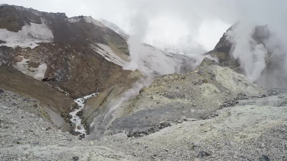 Crater of Active Volcano: Fumarole, Thermal Field and Hot Spring