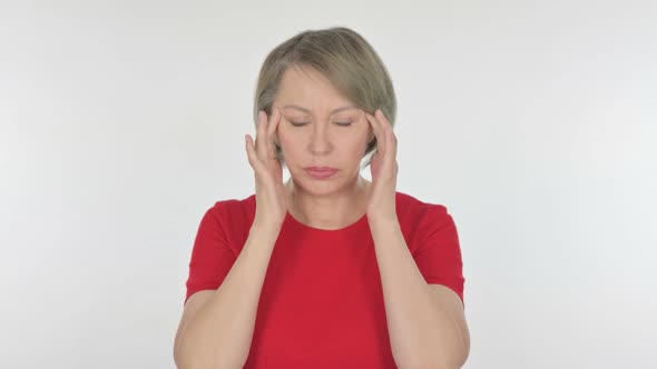 Old Woman with Headache on White Background