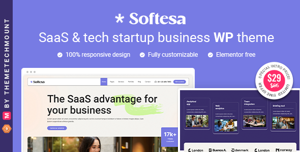 Softesa - Saas Software Startup Business ElementorTheme