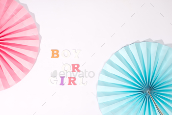 The words boy or girl are depicted in pixel art with fans on a white background