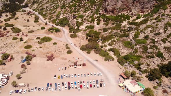 Nature Landscape Near Tsambika Beach In Rhodes, Greece - aerial drone shot