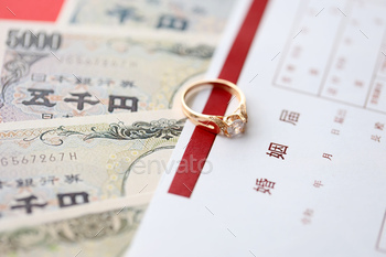 Japanese marriage registration blank document on table