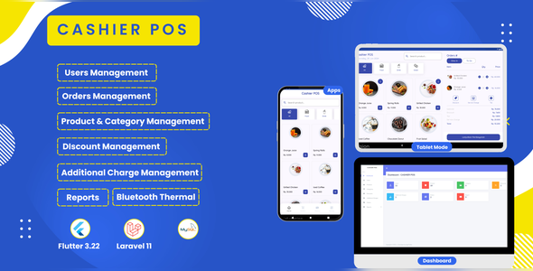 Cashier POS – Flutter & Laravel Solution with Point Of Sales Responsive Smartphone and Tablet