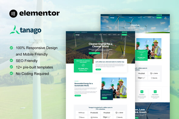 Tanago - Green Renewable Energy Elementor Pro Template Kit