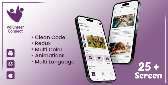 VolunteerConnect -  NGO & Volunteer App | Online Fundraising l Volunteer iOS/Android App Template