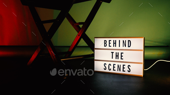 Behind the scenes letterboard text on Lightbox or Cinema Light box.