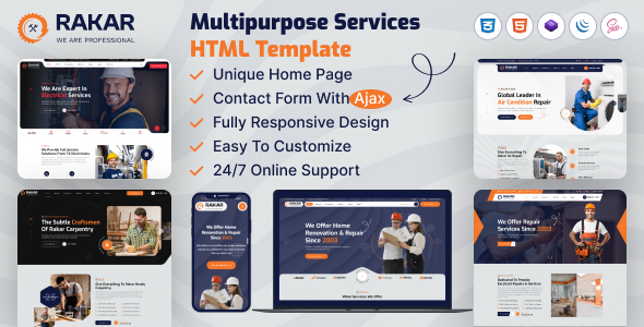 Rakar- Multipurpose Services HTML Template – 0 Sold!