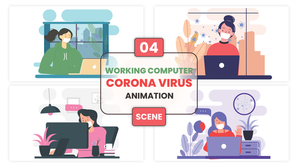 Working Computer Corona Virus Animation Scene