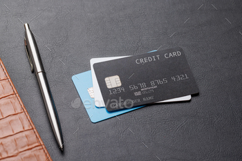 Credit cards on office table