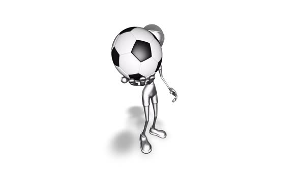 Silver Man Cartoon Show Football  3D Looped on White alt