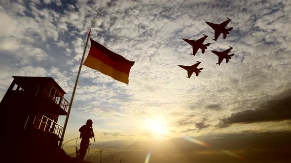 German Military and Warplanes Guarding the Border alt