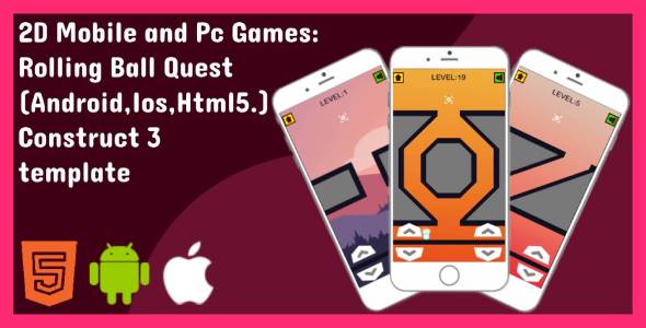 2d Mobile and Pc Games: Rolling Ball Quest (Android,Ios,Steam,Html5...)- Construct 3 Game template
