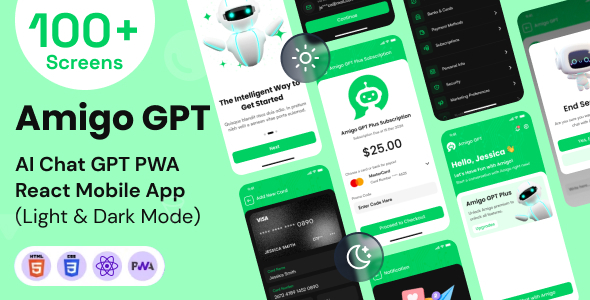 AI Chatbot GPT Mobile App PWA React Template – Amigo Chat GPT – 0 Sold!